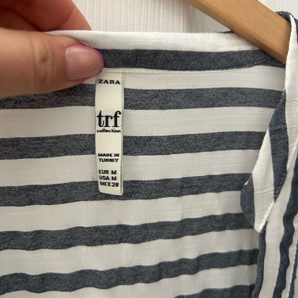 Zara Navy Blue White Striped Button Down Shirt - Picture 4 of 7